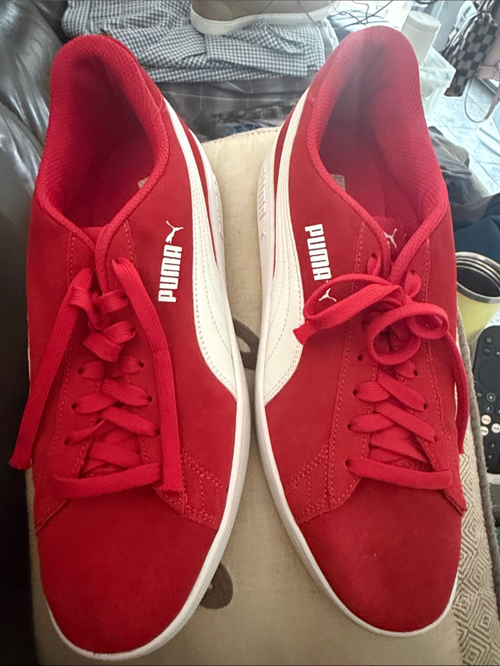 Puma Red Suede Sneakers with White Stripe